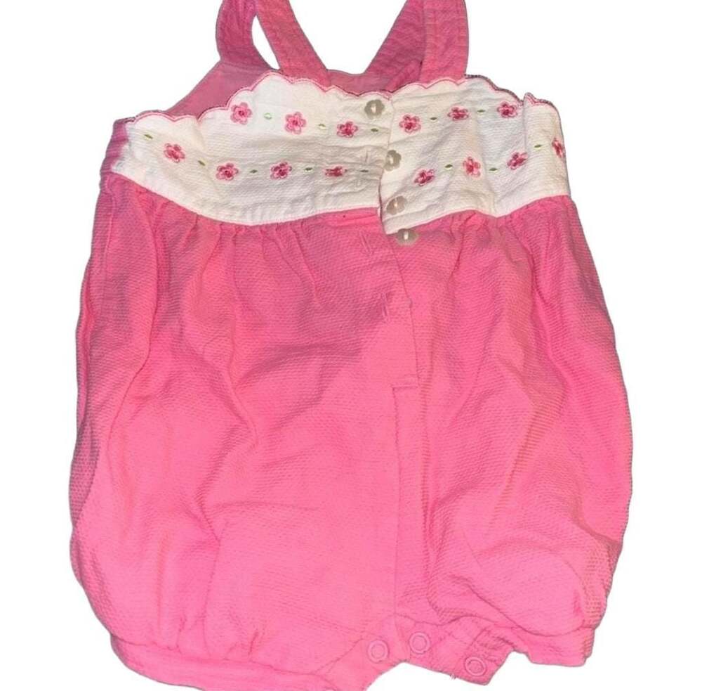 Vintage Buster Brown Pink Floral Embroidered Smocked Bubble Romper